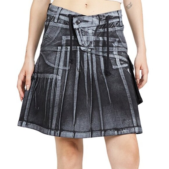 Ottolinger Black Denim Acid  Wash 'Trompe L'œil' Cargo Mini skirt Womens Y2k - Picture 1 of 10